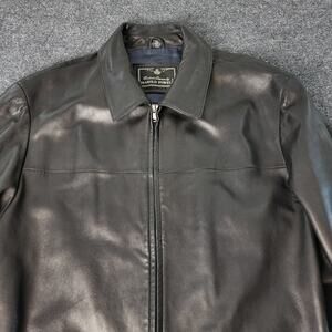 Harold Powell Black Leather Jacket Mens Sz XL Exclusive Outerwear Full Zip Lined